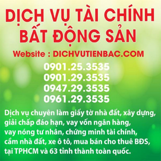 Dịch vụ tài chính chuyên cầm nhà đất sổ đỏ sổ hồng Huyện Hóc Môn TPHCM